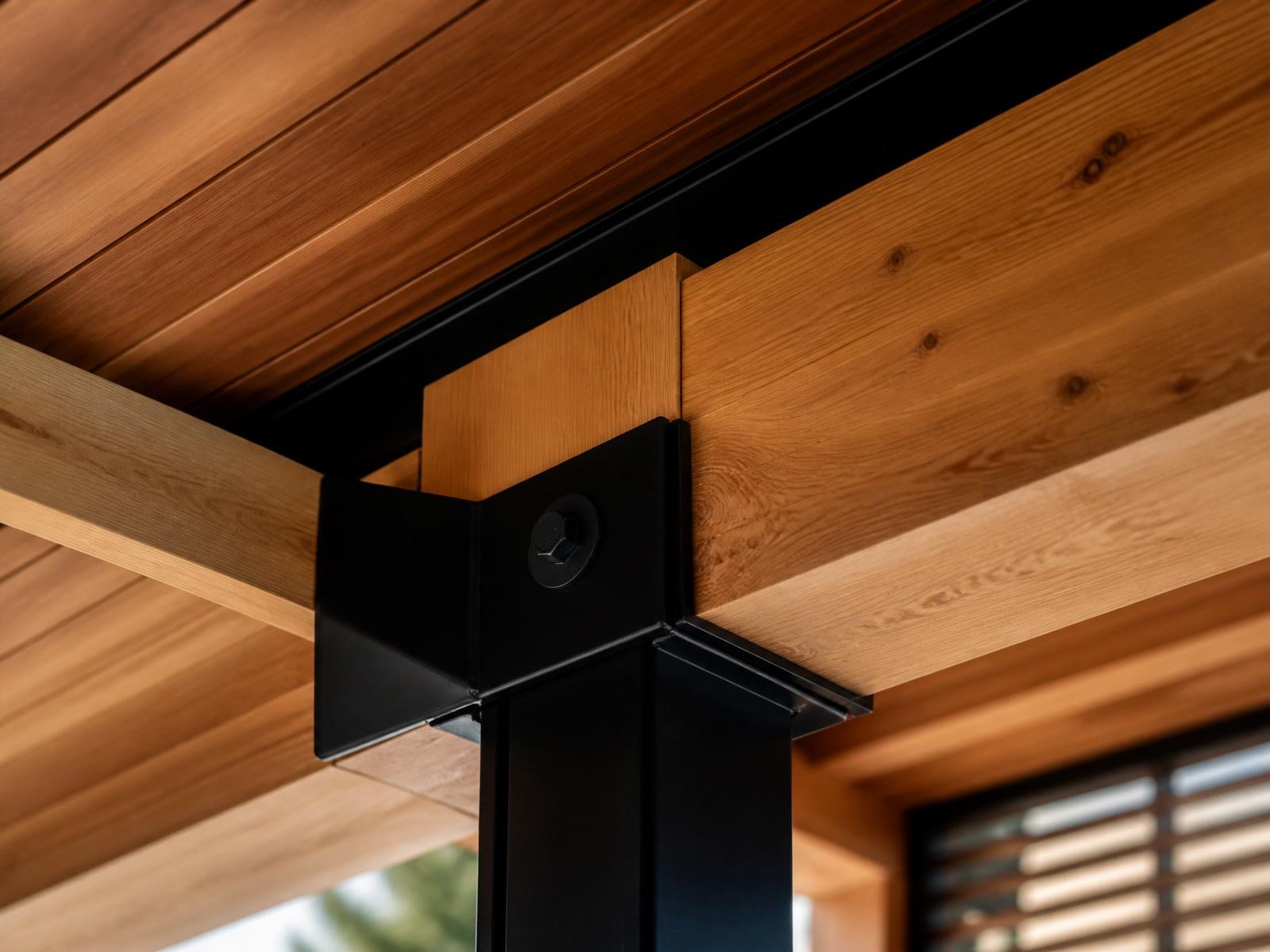 Engineered timber-and-steel structural connection detail